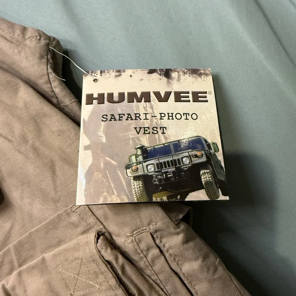 Humvee Safari Photo Fishing Hunting Khaki Tan Mens L Vest 21 Pockets NWT